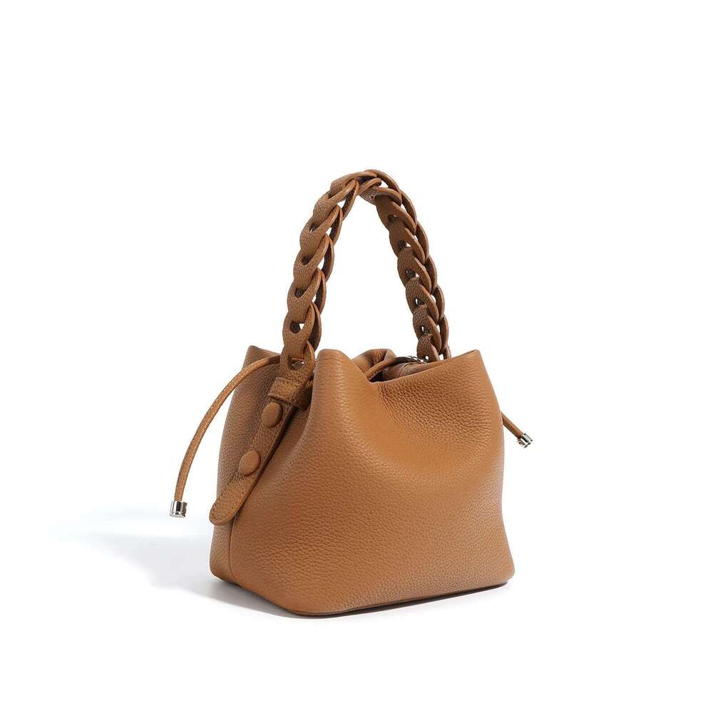 New Soft Genuine Leather Mini Handbag Bucket Simple Fashion Woven Handle High Quality Cowhide Ladies Bag Women's Bag