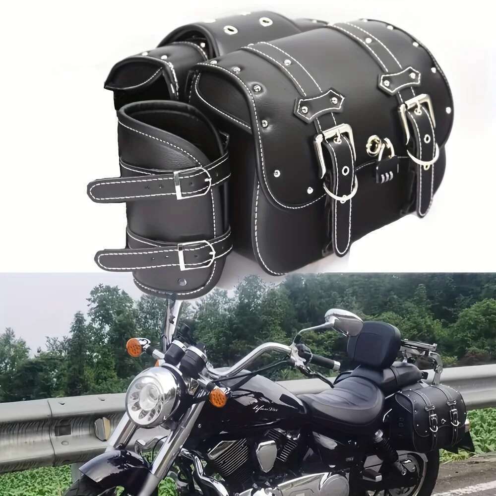 Universal Retro Black/Brown Motorcycle Saddlebag Large Capacity Motorbike Side Bags Storage Tool Waterproof Side Bag For Harley