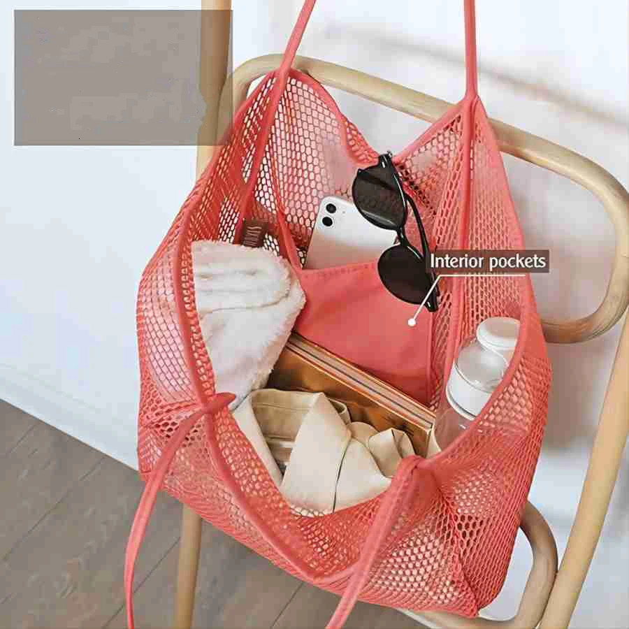 Large Capacity Ladies Beach Bag hollow mesh beach bag outdoor travel single shoulder hand bag 250515