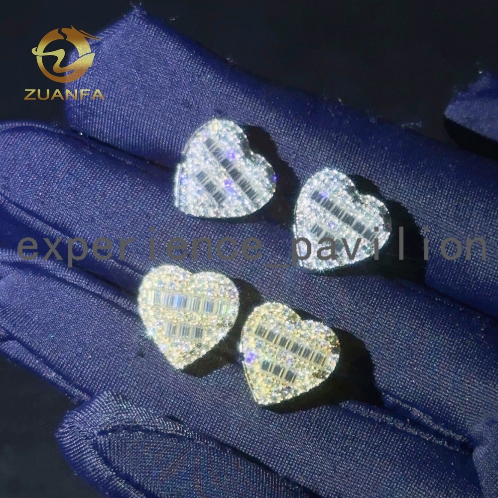 Ready Shipping Heart Shape Hip Hop Earring 925 Sterling Silver Moissanite Diamond Stud Earrings Pass Diamond Tester Screw Back