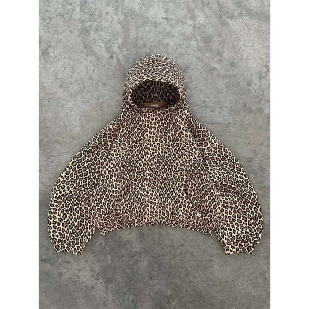 Deeptown Vintage Leopard Hoodies Women Y2k Oversized Animal Print Hooded Sweatshirts Pullovers Retro Grunge Hip Hop Streetwear Designer