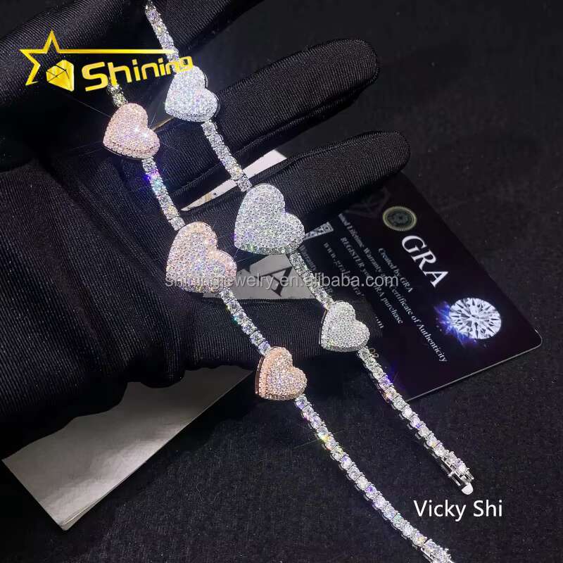 New Design Fine Jewelry Pass Diamond Tester 925 Sterling Silver Two Tones Heart Shape Moissanite Tennis Bracelet