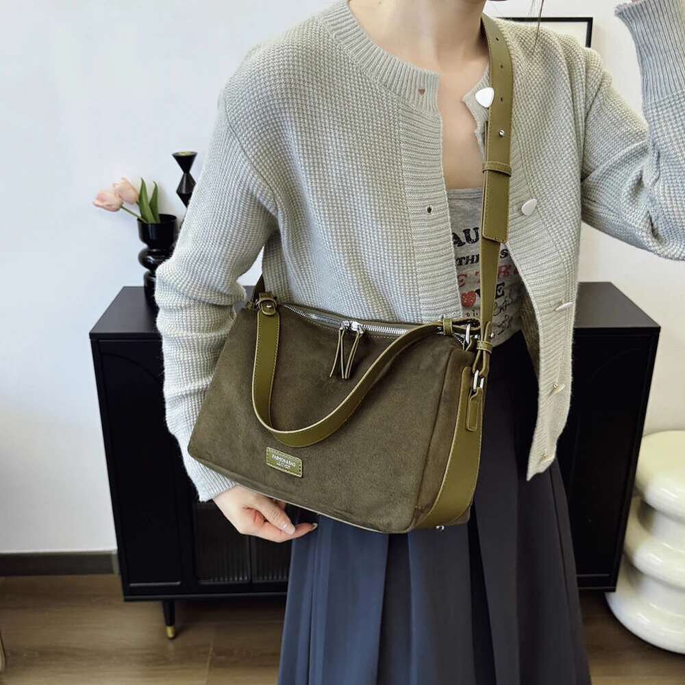 Faux Suede Shoulder Women Vintage Tote Handbag Adjustable Strap Crossbody Messenger Bags Trendy Satchel Hobo Commuter Bag