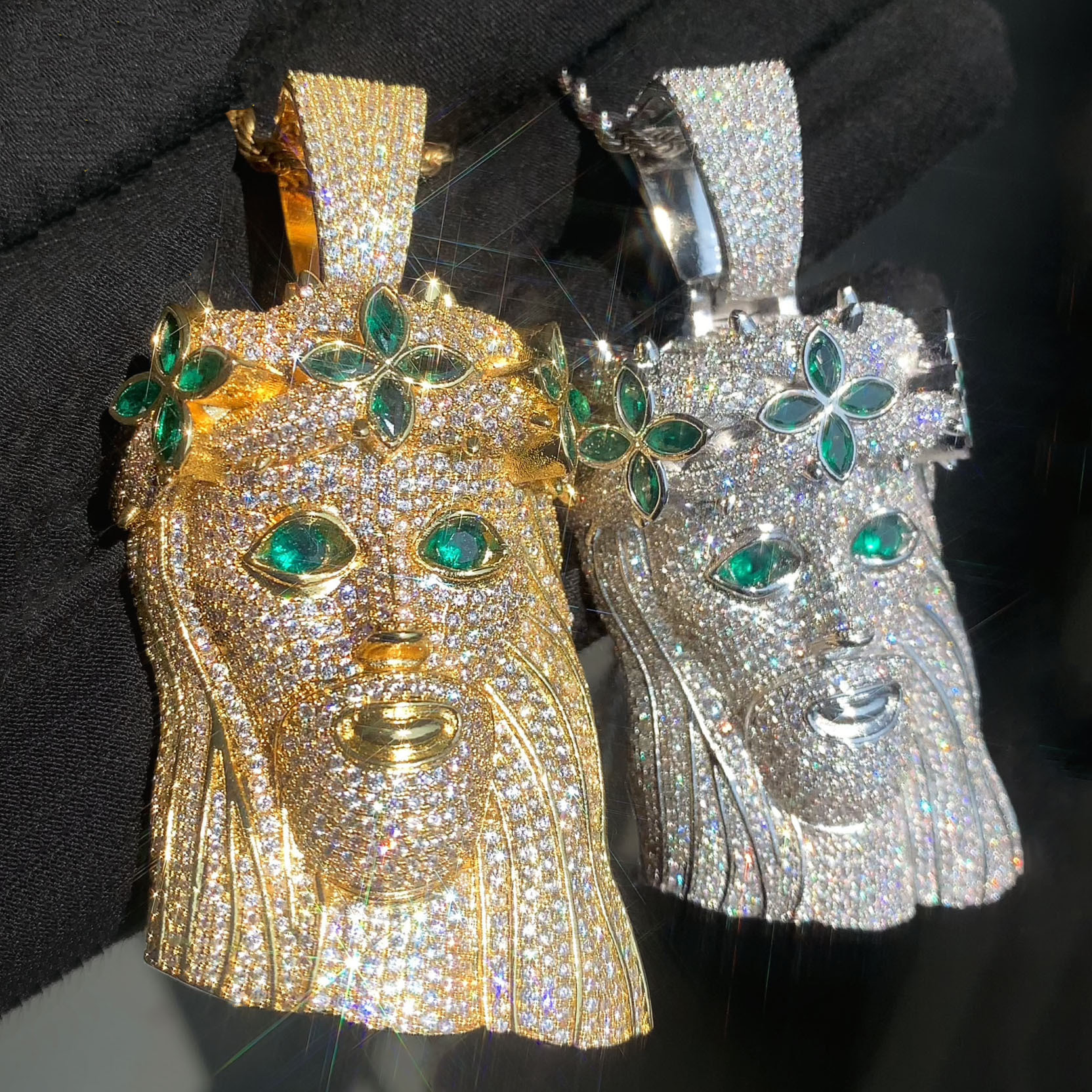 Hip Hop Jesus Pendant Necklace Colorful 5A Zircon Gold Plated Religious Jewelry