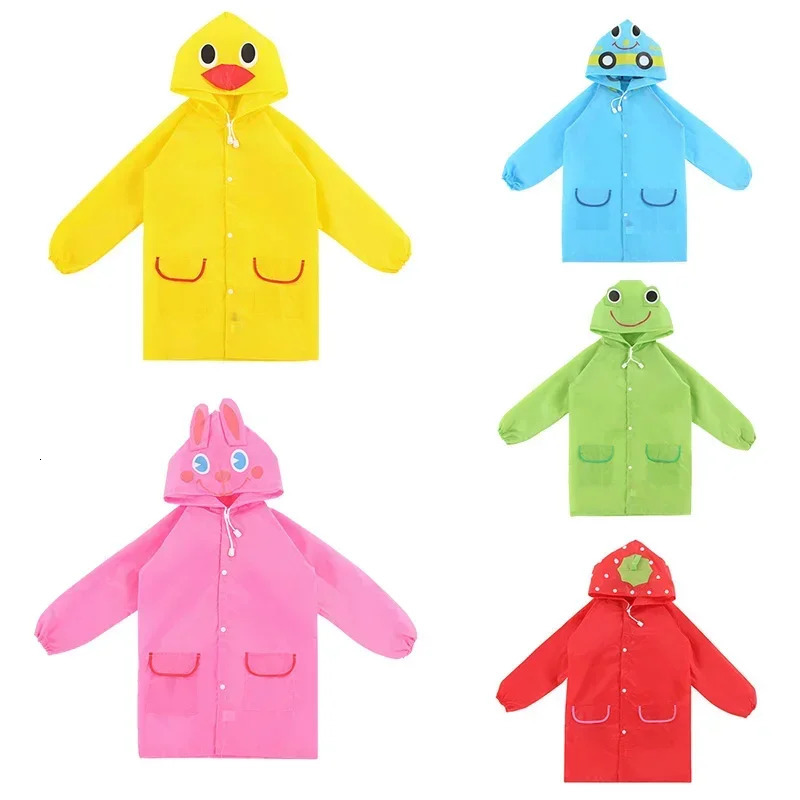 Cute Kids Raincoat Waterproof Children Duck Frog Rain Poncho Rain Coat Jacket With Backpack Position Student Rainwear 250515