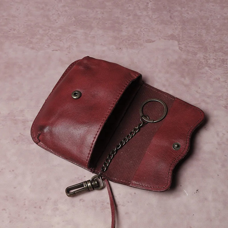 Mens cowhide key bag car drivers license card bag ladies cowhide coin purse wallet retro leather waist hanging keychain 250515