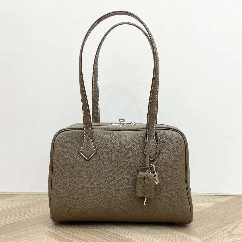 VOAETEC New High-End First-Layer Cowhide Large-Capacity Boston Commuter Portable Shoulder Underarm Travel Bag Casual