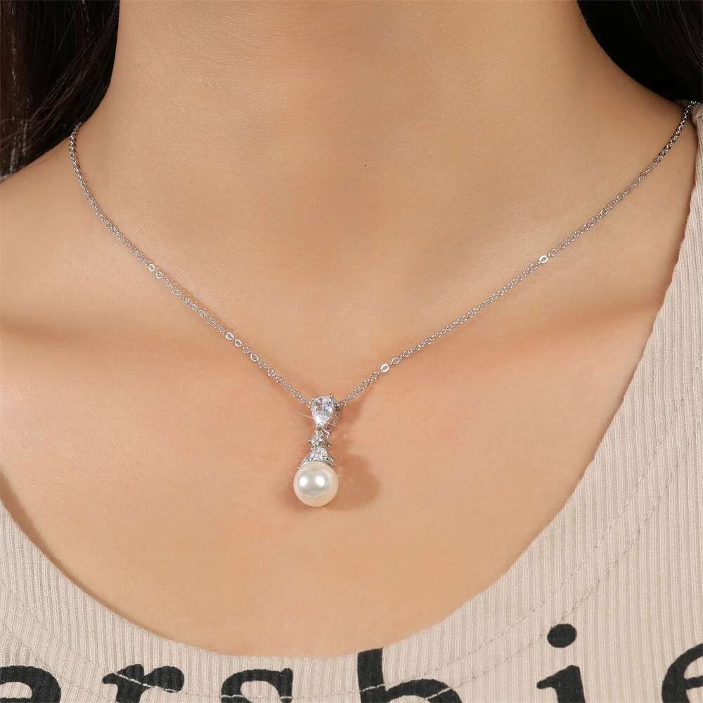 ZAKOL Elegant Clear Zircon Imitation Pearl Earring Necklaces For Women Minimalist Versatile Bridal Wedding Jewelry Set