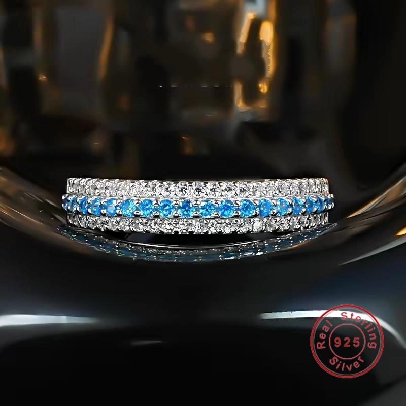 2025 Ins Top Sell Three Rows White Lab Moissanite Diamond Wedding Rings Luxury Jewelry Pure 100% 925 Sterling Silver Paraiba Promise Women Wedding Ban