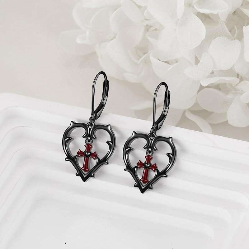 New Dark Series Gothic Personality Simple Fashion Love Red Frame Cross Earrings Female Accessories