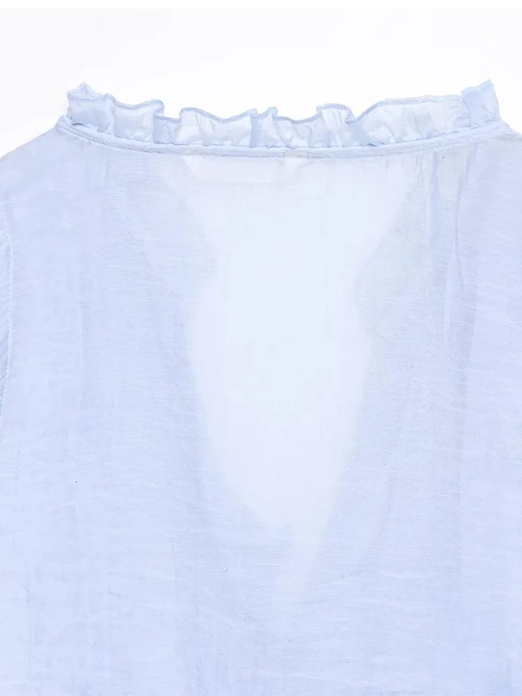 Women Summer Blouses Shirts Tops Fashion Sweet VNeck Sleeveless Cascading Ruffle Female Elegant Street Top Clothing 250515