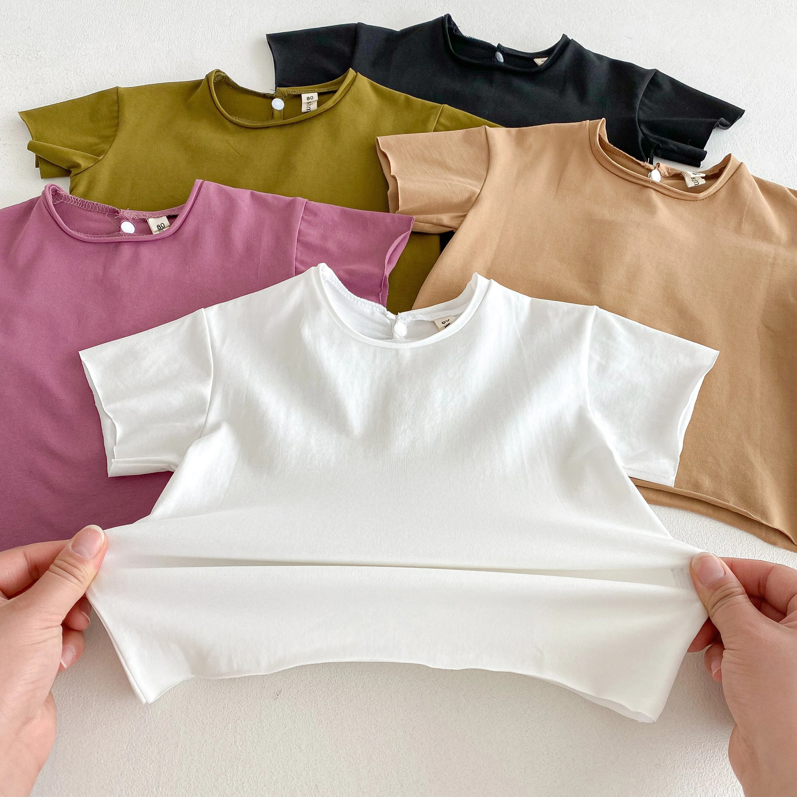 Infant Baby Boys Girls T-shirt Summer Thin born Vintage Toddler Solid T Shirt Cotton Short Sleeve Ruffles Tops Baby Clothes 250515