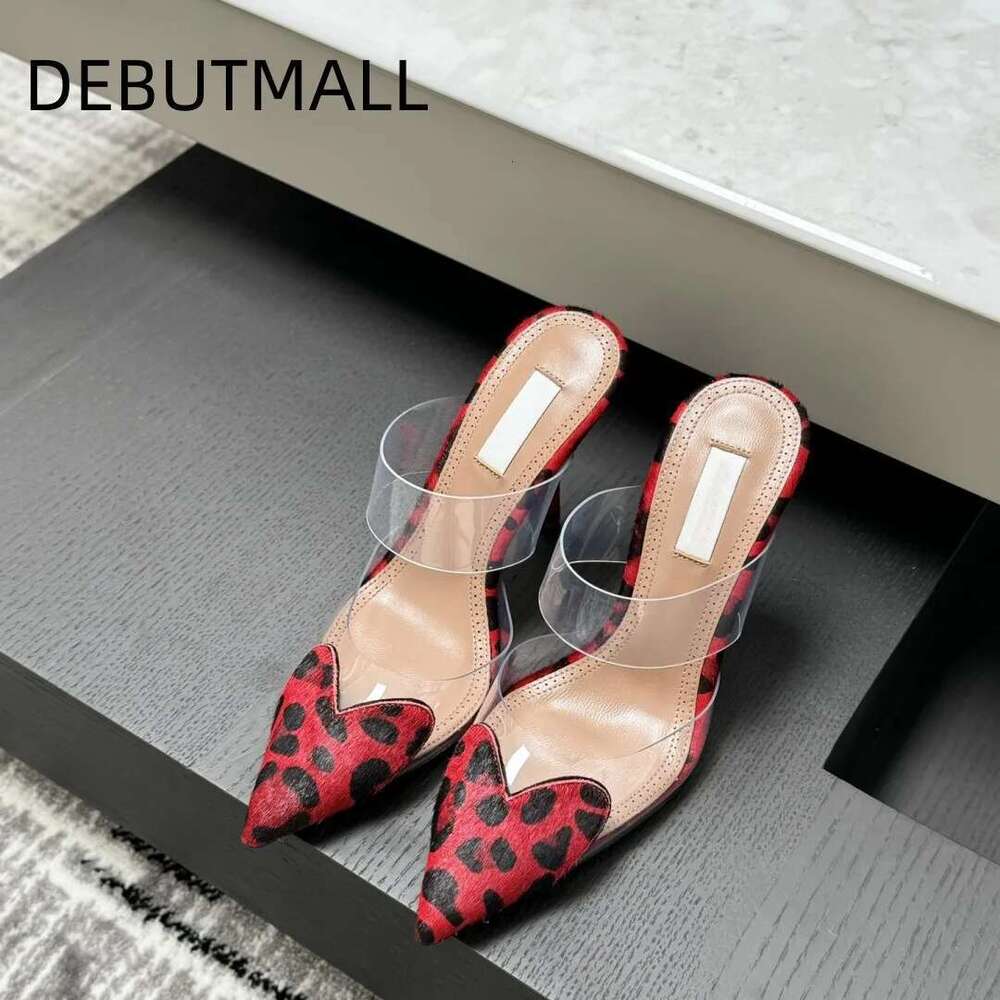 Real leather transparent toe cap sandals for women with slim heels, spring and summer new style French heart-shaped pointed high