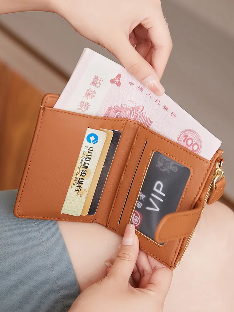 minimalist womens wallet high-quality PU leather short coin wallet fashionable double fold womens zero wallet holder 250514