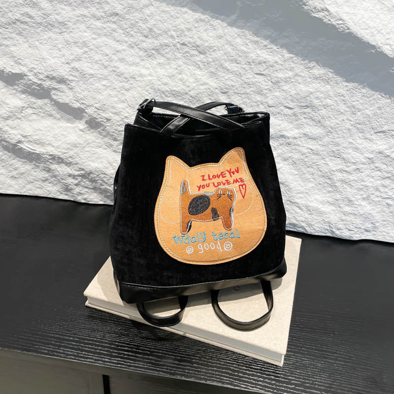 Free Delivery Designer Bag Cute Biscuit Cat Embroidered Backpack For Women 2025 Autumn/winter Large Capacity Single Shoulder Tote Commuter Crossbody B