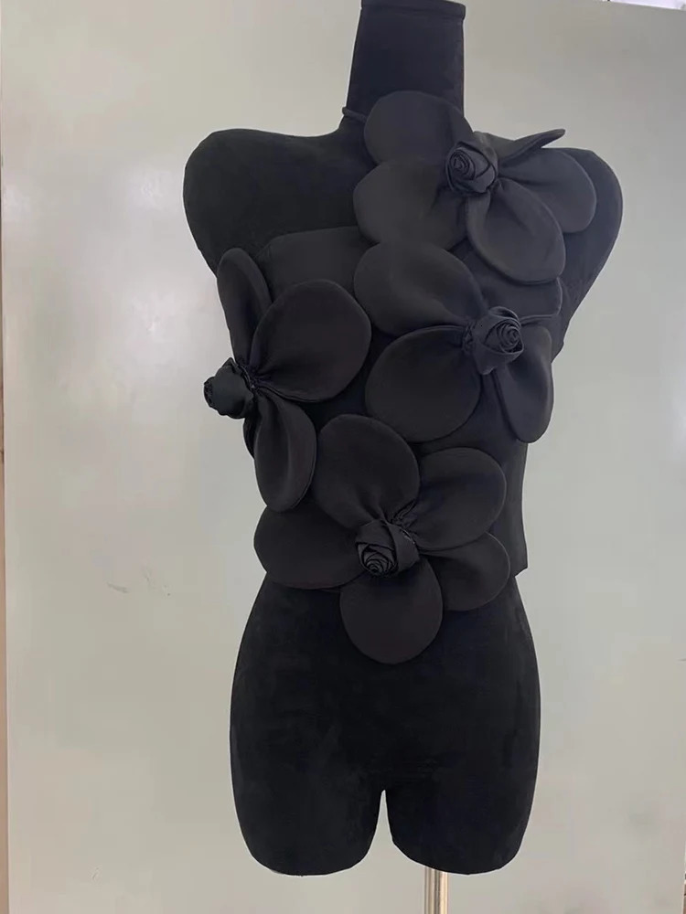 Threedimensional flower sexy tube top suspender summer female wear outside hanging neck backless fashion Joker 250515