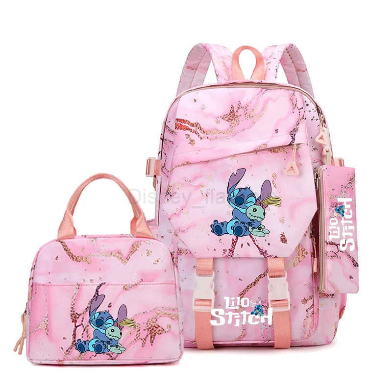 Disney Large Capacity Stitch Backpack Pencil Case Foldable Insulated Cooler Lunch Bag Schoolbag Set Casual Daypack For Daily UseXJ250515