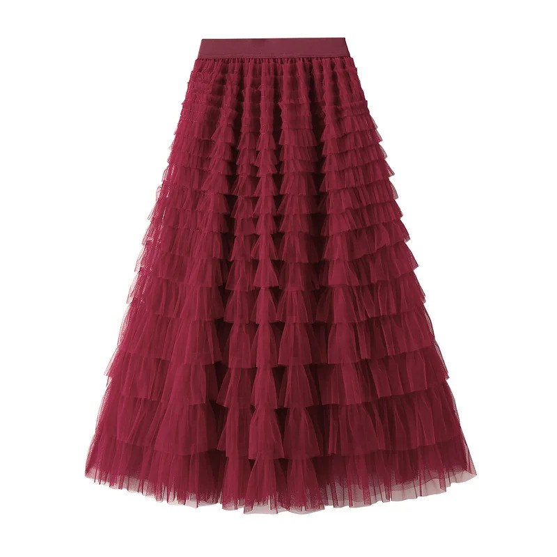 Arrival Tulle Cake Long Skirt Women Spring Summer Ruffle Pleated ALine Chic Ladies Sweet Black White Tutu Skirts 250515
