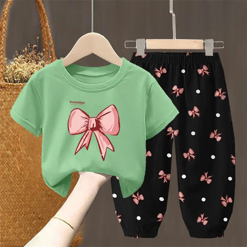 Summer Sets Childrens Clothing Girls Kids Toddler Clothes Cute Fashion T-shirt Top Pants 2PCS Baby Girl Clothes 250515