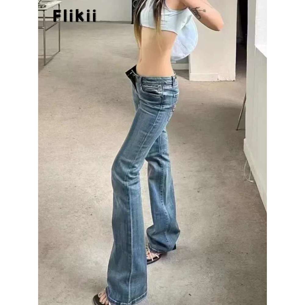 2025 Spring Haruku Sheath Jeans Female Vintage Slim Streetwear Style Retro Y2k Pants Women's High Waist Flared Denim Trouser Designer