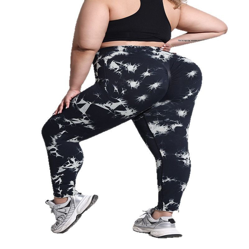 2025 Plus Size Tie-dye Yoga Pants High Waist Tight Sports Leggings Peach Hip Running Trousers