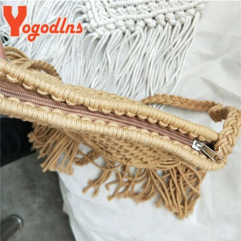 Handmade Cotton Woven Knitted Tassel Crossbody Vintage Shoulder Messenger Bag Female Beach Summer Handbags