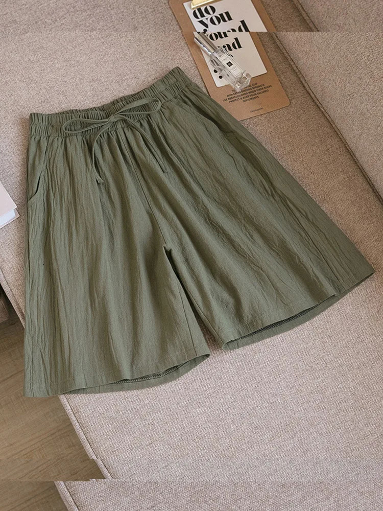 Women Cotton ShortsSummer Casual Solid Two Pockets shorts high waist loose shorts for girls Soft Cool female shorts 250514