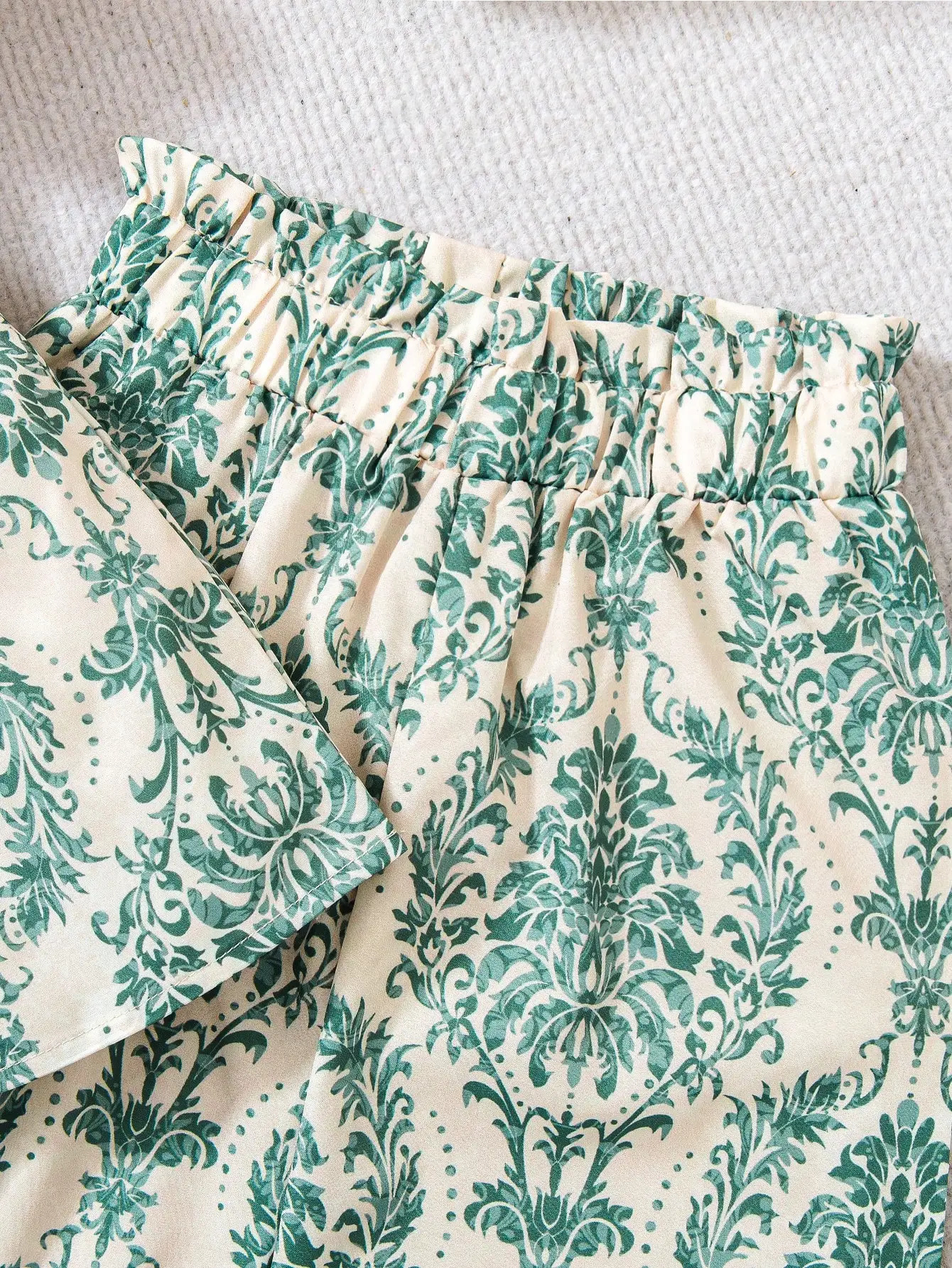 Girls Vintage Botanical Bow 2-Piece Set Forest Style Summer Outfit for Ages 4-7 Vacation Party Dresses Spring/Summe 250515