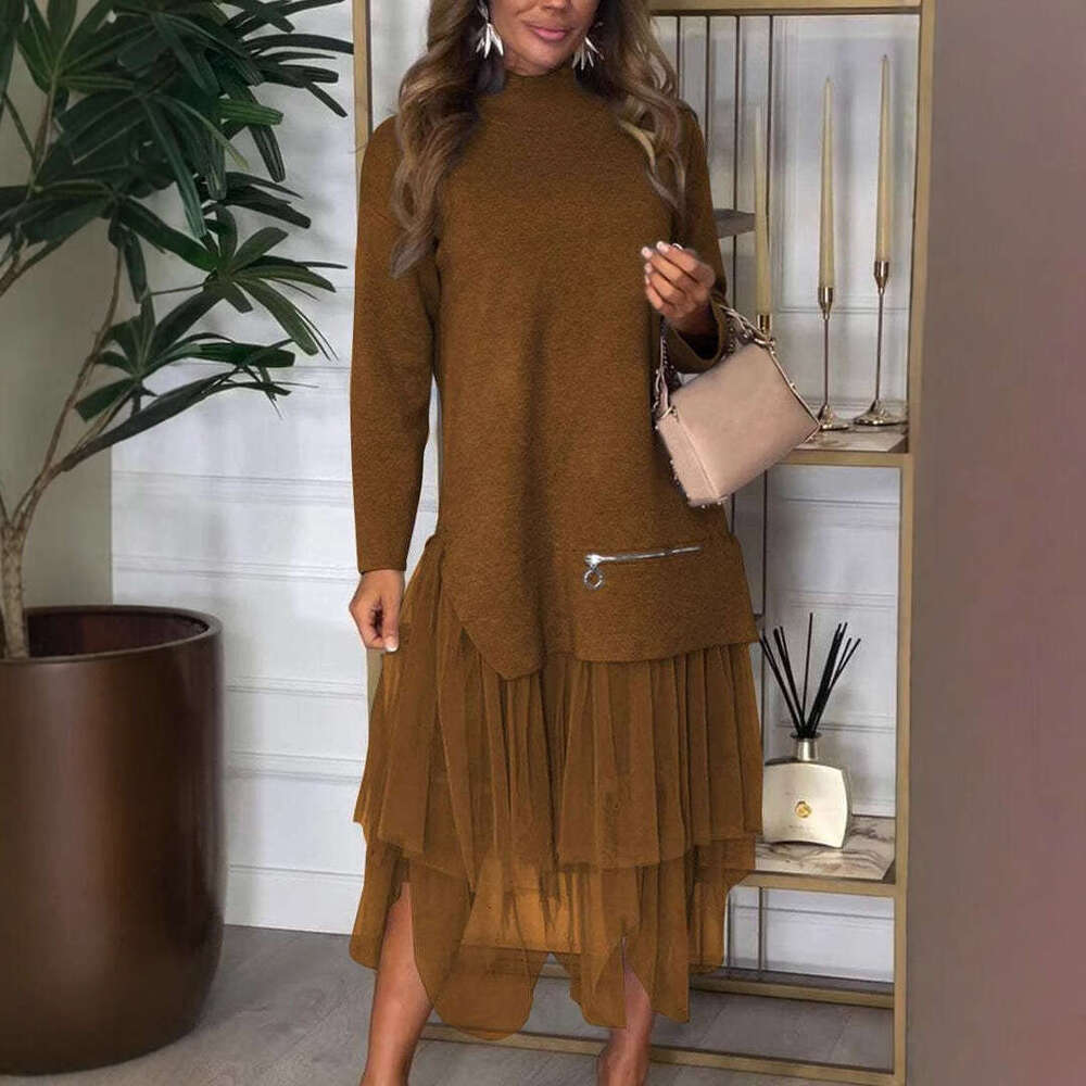 White Dress Maxi Dress 2024 New Collection _ Autumn/Winter Women's Casual Mesh Dress Set KQ