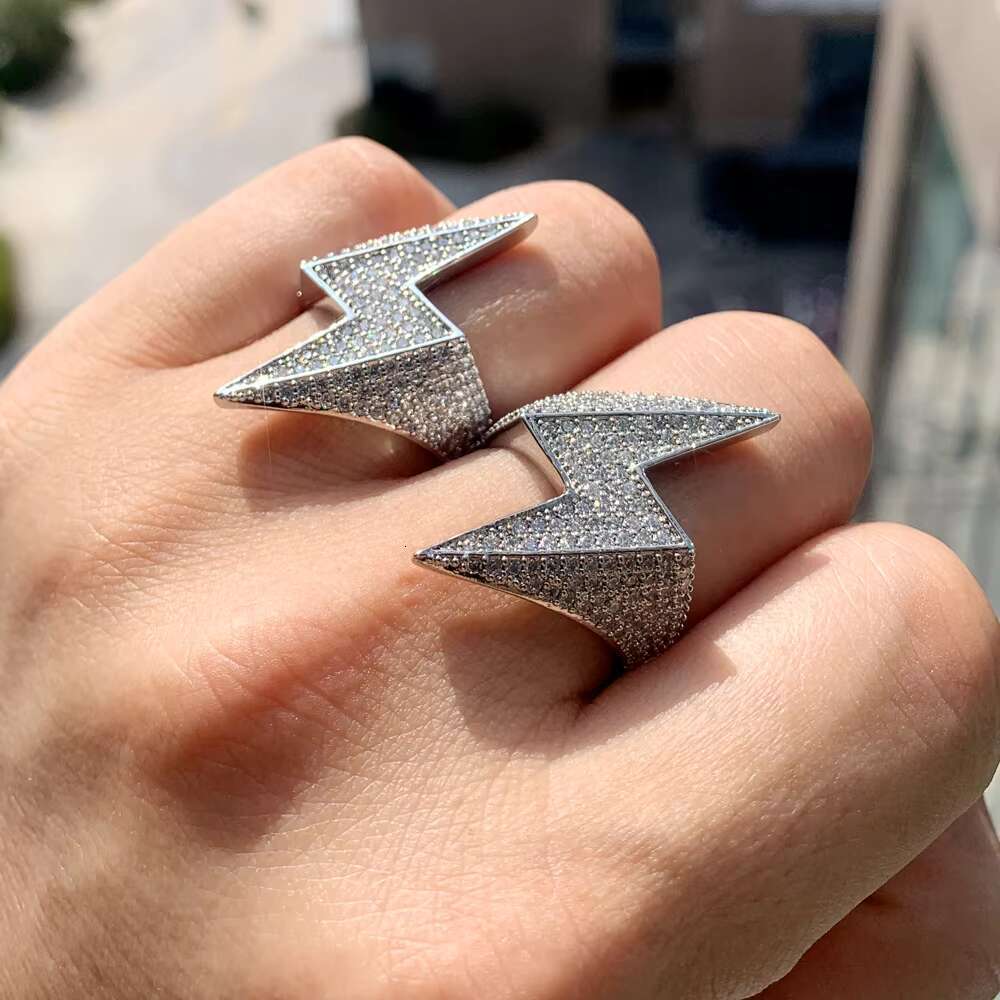Drop Shopping Prong Lighing Micro Pave Iced Out CZ Hip Hop Cuban Ring for Men Spinous Letter Z Big Adjustable Jewelry
