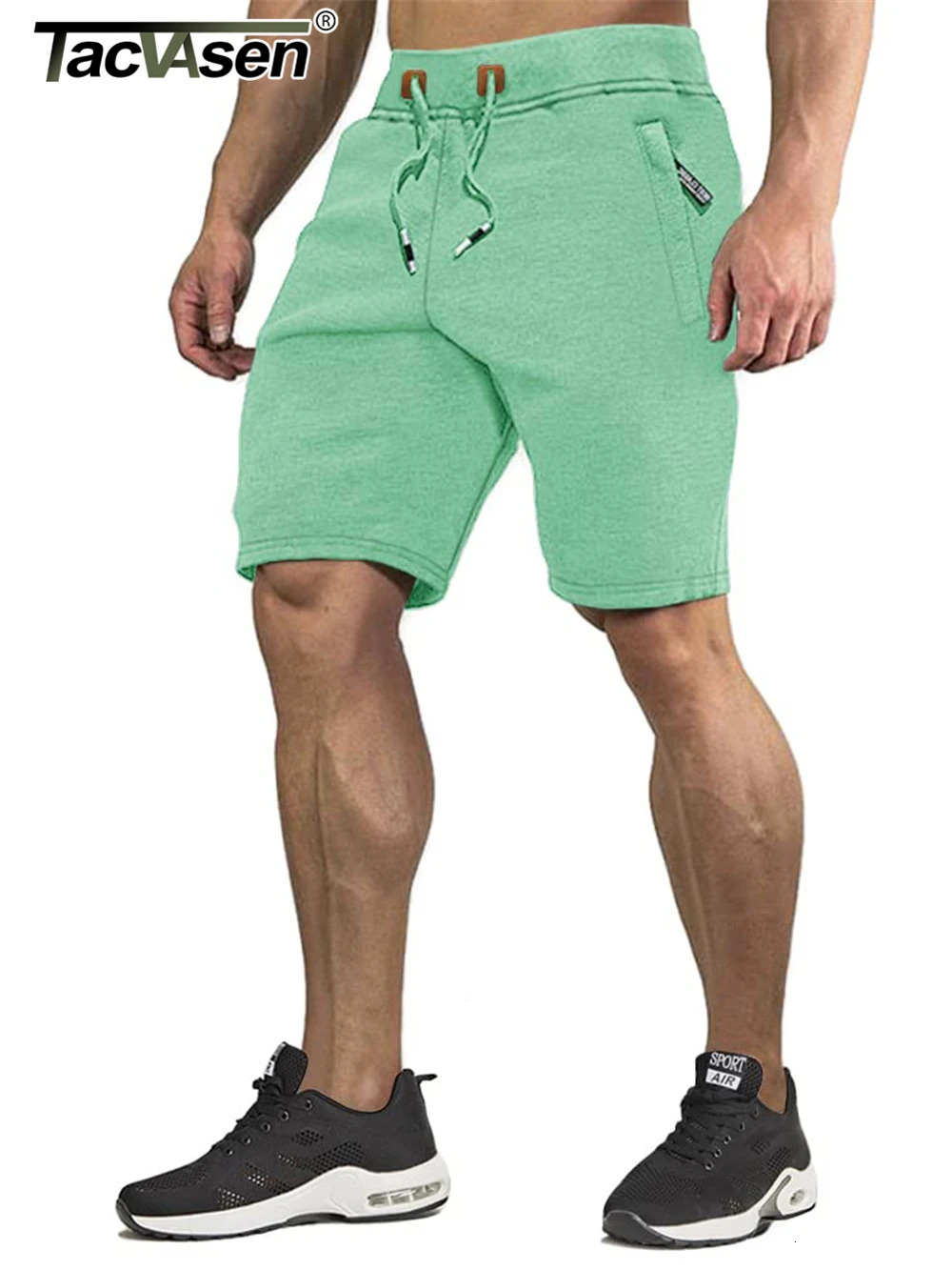 TACVASEN Summer Cotton Running Track Shorts Mens Casual Jogger Elastic Waist Athletic Workout Zipper Pockets Short Pants 250515