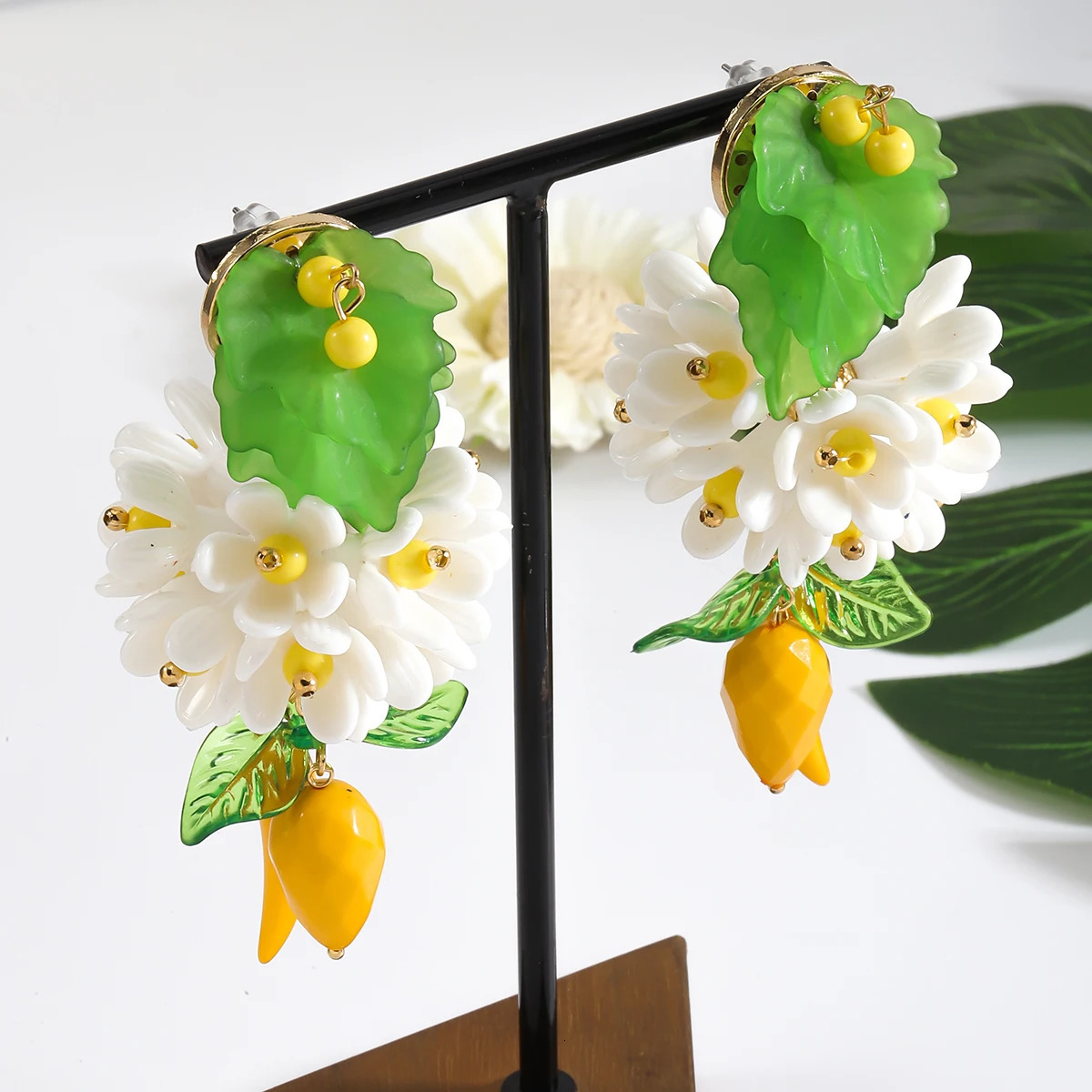 Lady Zaa Flower Earrings with Charms Interesting Three-Dimensional Flower Lemon Earrings Perfect for Beach Vacations 250515