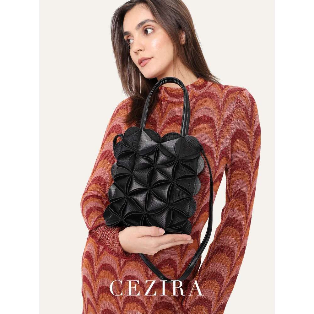CEZIRA Women PU Leather Top-Handle Bags Fashion Cute Petal Patchwork Square Cross Body Handbags Small Tote Purses Vacation Gift