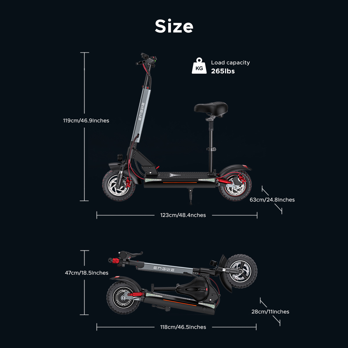 EU Stock ENGWE Y600 10 inch Electric Scooter with Removable seat 830W Motor Folding e-Scooter 48v 18.2AH Battery 28mph Max Speed 40Mi Long range Full 