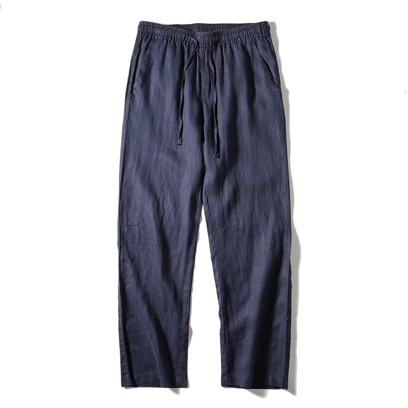 Natural Linen Pure Skin Breathable Summer Color Fashion Slim Fit Men Loose 100% Straight Flax Casual Pants 250515