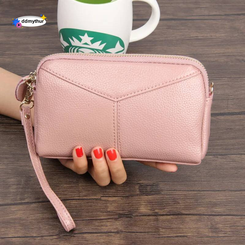 Real Leather Women Long Wallet Ladies Zipper Coin Purse Cute Simple Organizer Patchwork Solid Money Clutch Designer Bag ddmythur