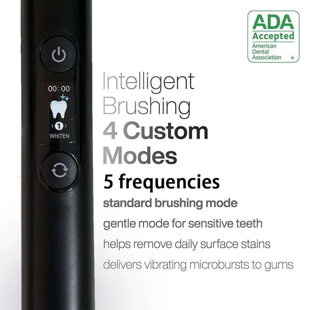 Black Series Ultra Whitening Electric Toothbrush Ada Accepted Brush Heads Travel Case 40,000 Vpm Motor Wireless Charging 4 Modes