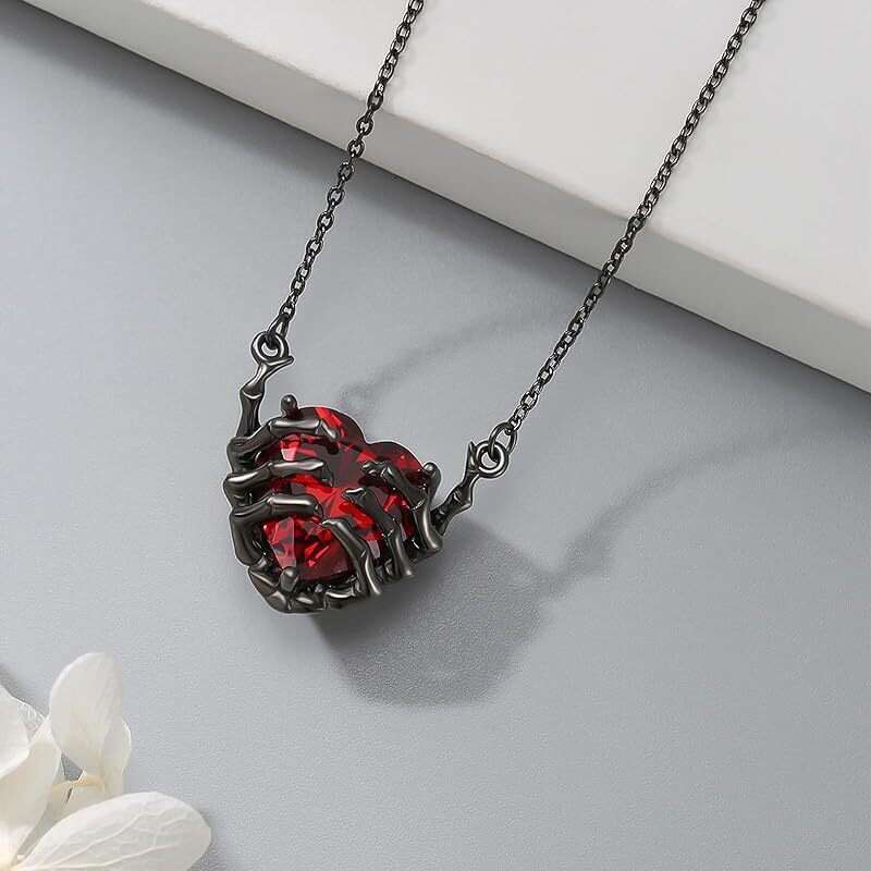 Fashionable design exaggerated punk style personality dark red heart ghost claw pendant necklace for men and women