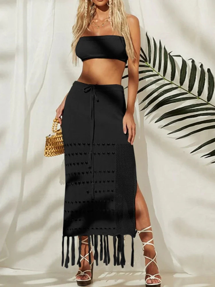 Women Summer Beach Dress Bathing Beachwear Swimwear Cover Up Lace Crochet Two Piece Bikini Suit 250515