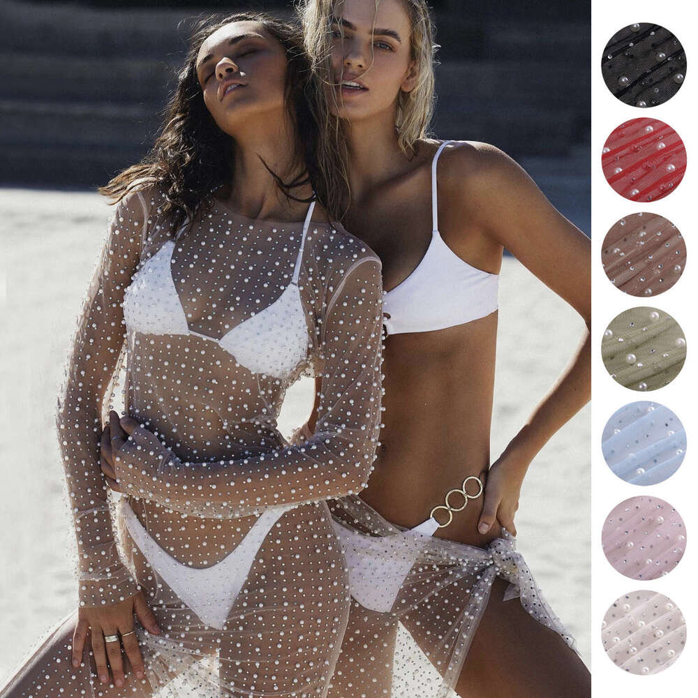 White Dress Maxi Dress 2022 New Fashionable And Sexy Dingzhu Hot Diamond Cover Up Mesh Long Sleeved Dress KQ