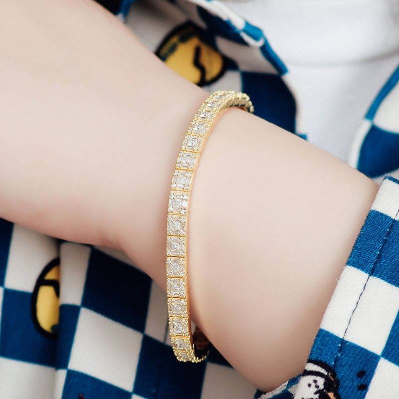 Provence New Women Men Bracelet Silver with 14K Gold Plated DEF VVS Moissanite Diamond Tennis Bracelet for Anniversary Birthday Mother's Day Gift