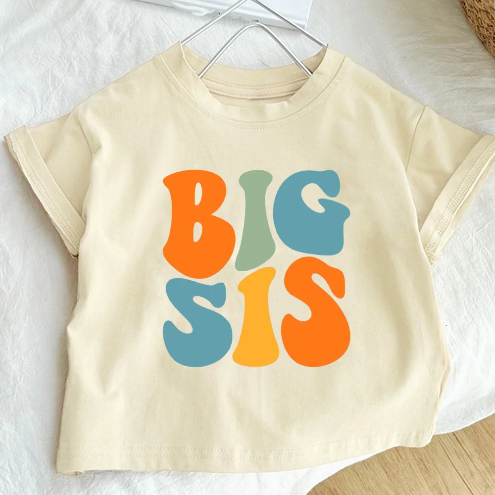 Big Bro Sis Little Bro Sis Printed Family Matching T-shirt Boys Girls Sibling Clothes Kids Tops Outfit Children Retro Tee Shirts 250515