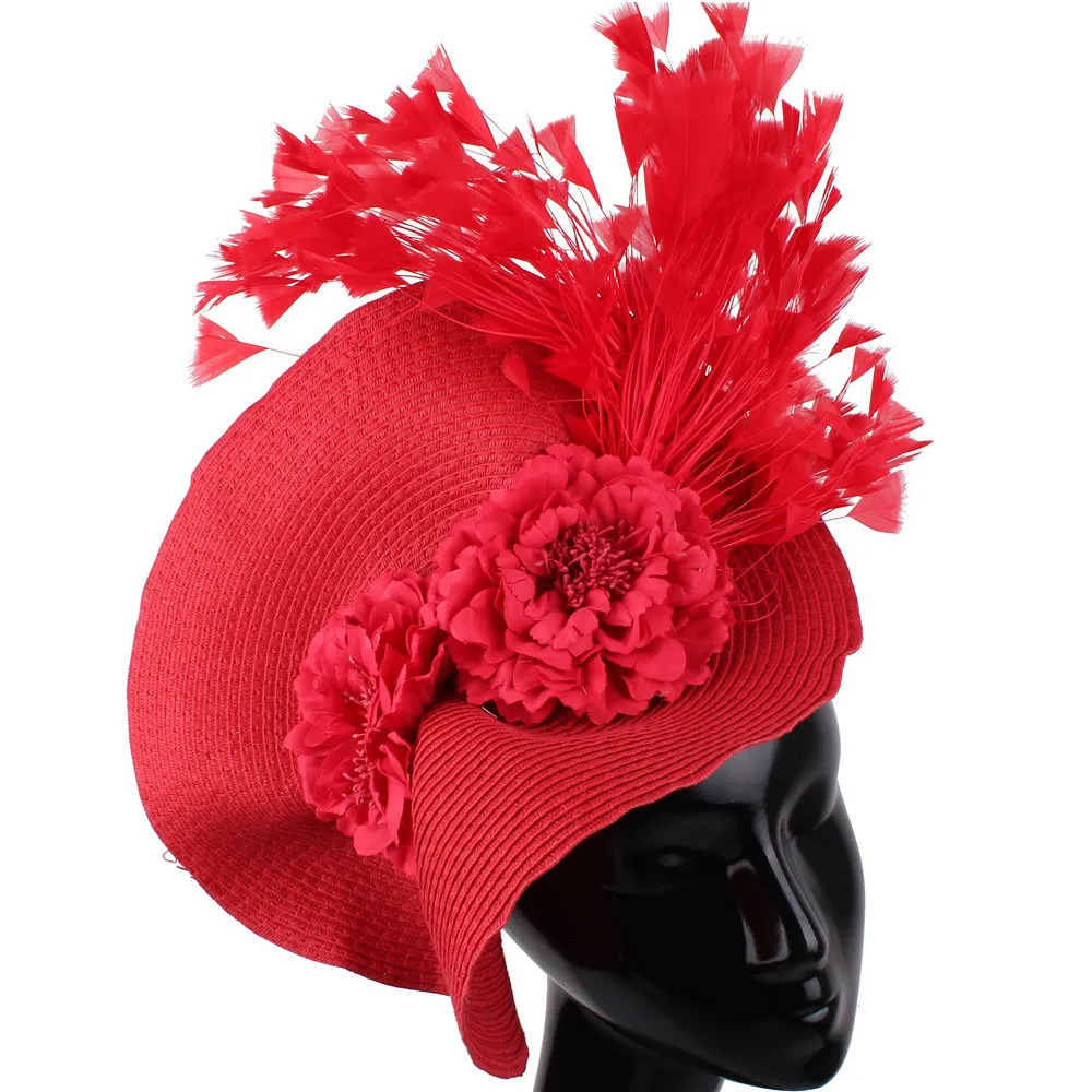 Ladies Black Fascinators Millinery Hat Party Wedding Straw Hat Wide Brim Fedora kentucky Headpiece Church Hair Accessories 250514