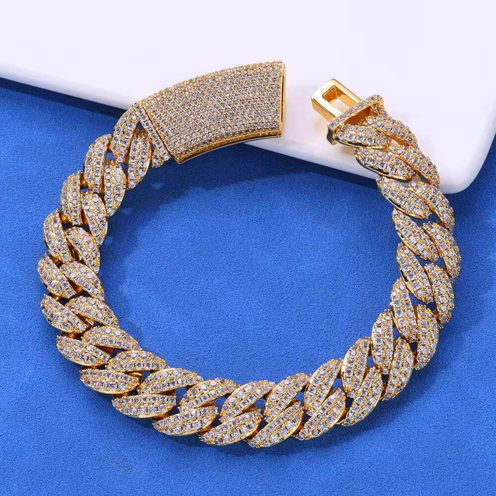 Hip Hop 13mm S925 Silver Double Row Moissanite Bubble Cuban Chain Customizable Bracelet for Men