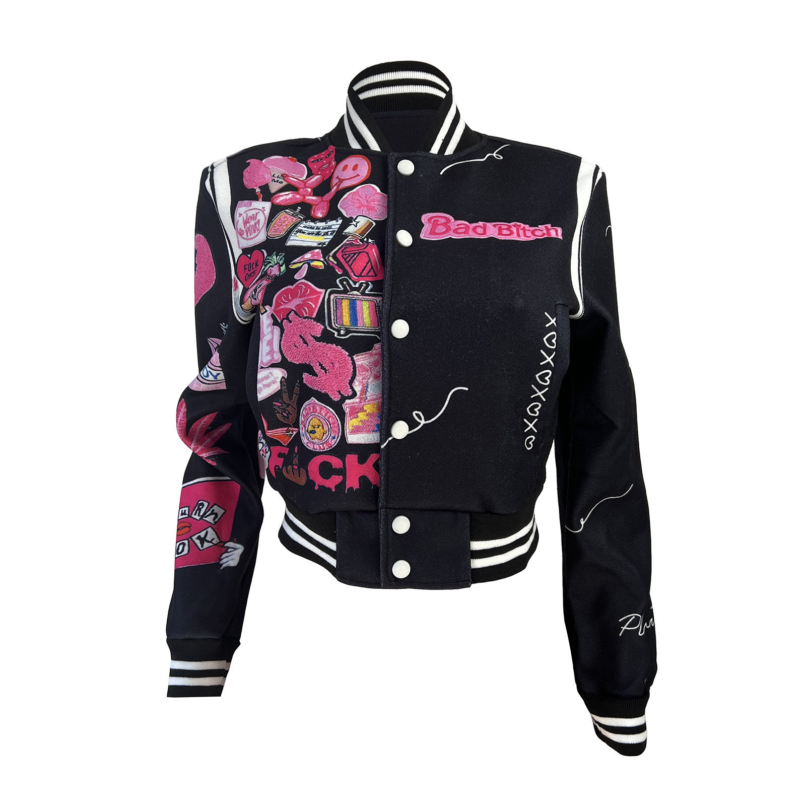 HR23012 Womens fashion printed baseball jacket