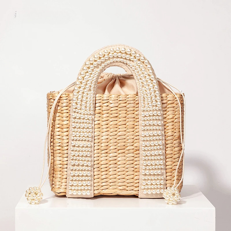 2025 Free Shipping New Women's Designer Elegant Knitted Beaded Straw Bag Women's Bohemian Knitted Large Handbag Holiday Leisure Beach Bag