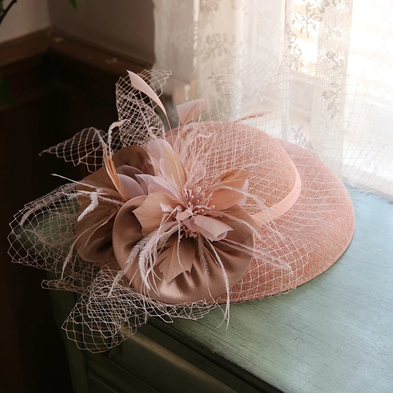 Elegant Women chic Large Brim Sinamay Flower Fascinator Hat Cocktail Wedding Party Church Headpiece Headwear Hair Accessories 250514