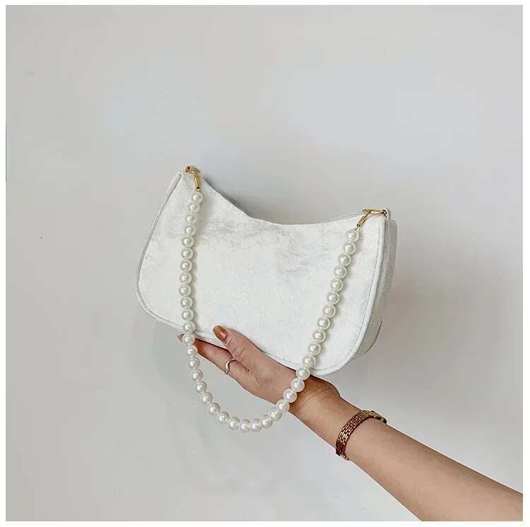 Pleated Womens Minimalist Underarm Retro Pearl Chain Shoulder Crossbody Fashion French Stick Bag