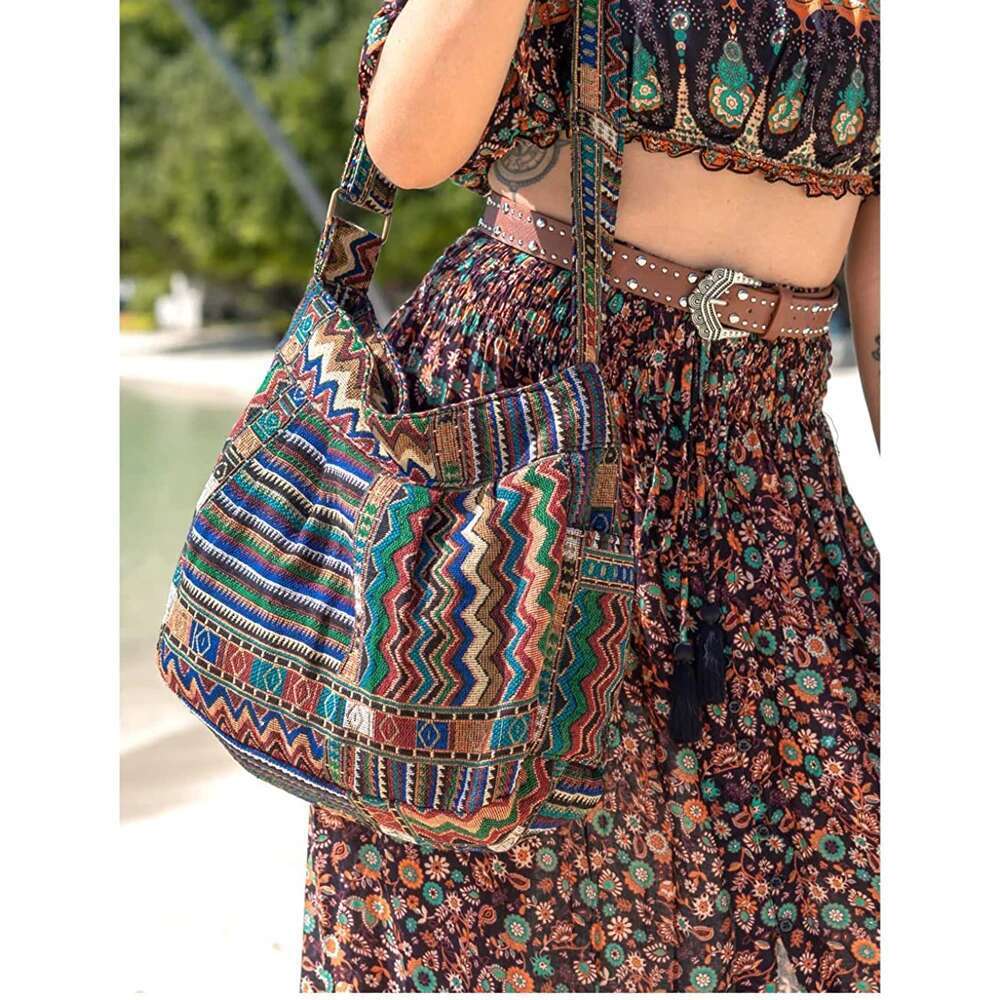 Annmouler 2022 Women Designer Shoulder Vintage Crossbody Large Capacity Handbag Pockets Hobo Fabric Messenger Bag