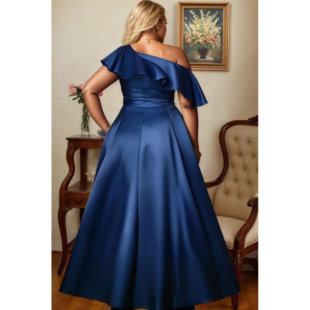 Satin Elegant Women's Plus Size Maxi Dress Ruffle One Sleeve Off the Shoulder Irregular Hem Party Evening Wedding Dresses 2025